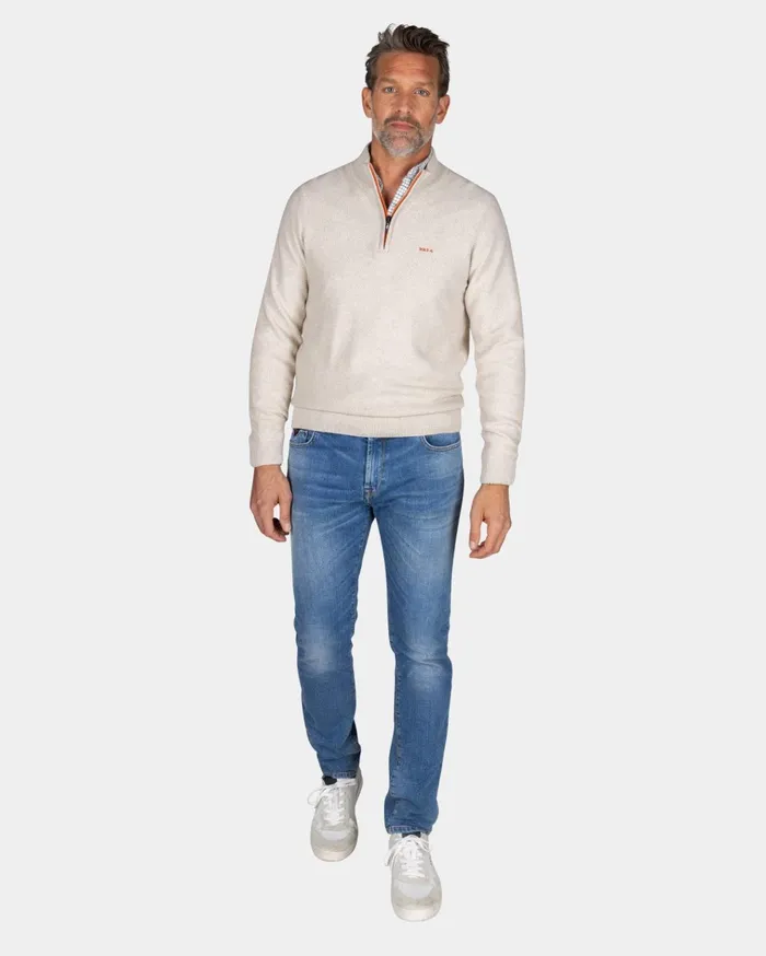 NZA New Zealand Auckland Knitwear Ecru Cotton HalfZip Sweater 8211 Powder Sand 8211 Men