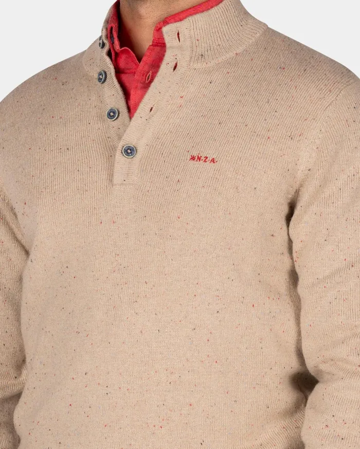NZA New Zealand Auckland Knitwear SandColored Sweater With Buttons 8211 Shimmering Sand 8211 Men