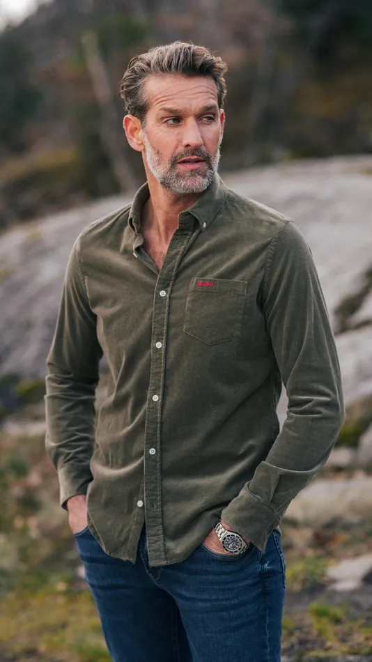 NZA New Zealand Auckland Shirts Dark Green Corduroy Shirt 8211 Gravel Green 8211 Men