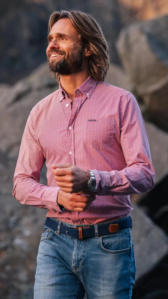 NZA New Zealand Auckland Shirts Red Cotton Shirt With Elastane 8211 Reef Red 8211 Men NZA New Zealand Auckland Shirts Red Cotton Shirt With Elastane 8211 Reef Red 8211 Men
