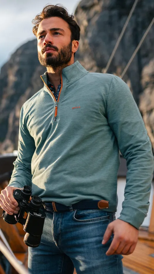 NZA New Zealand Auckland Sweatshirts Light Green HalfZip Sweater 8211 Pebble Green 8211 Men