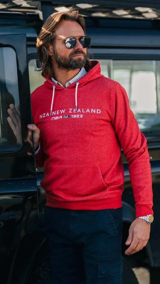 NZA New Zealand Auckland Sweatshirts Red Hoodie With Nza Logo 8211 Reef Red 8211 Men NZA New Zealand Auckland Sweatshirts Red Hoodie With Nza Logo 8211 Reef Red 8211 Men