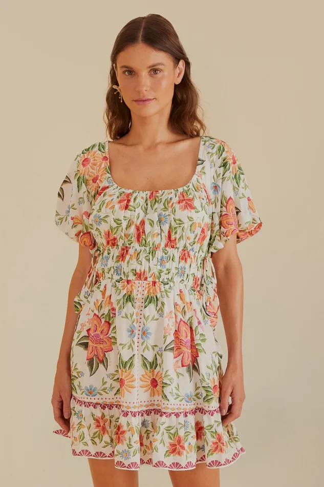 OffWhite Bloom Garden EuroflaxPremium Linen Mini Dress Women Farm Rio Mini Dresses