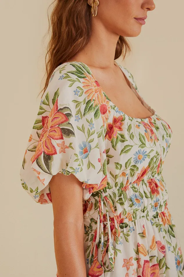 OffWhite Bloom Garden EuroflaxPremium Linen Mini Dress Women Farm Rio Mini Dresses