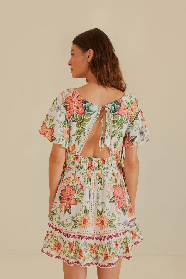 OffWhite Bloom Garden EuroflaxPremium Linen Mini Dress Women Farm Rio Mini Dresses