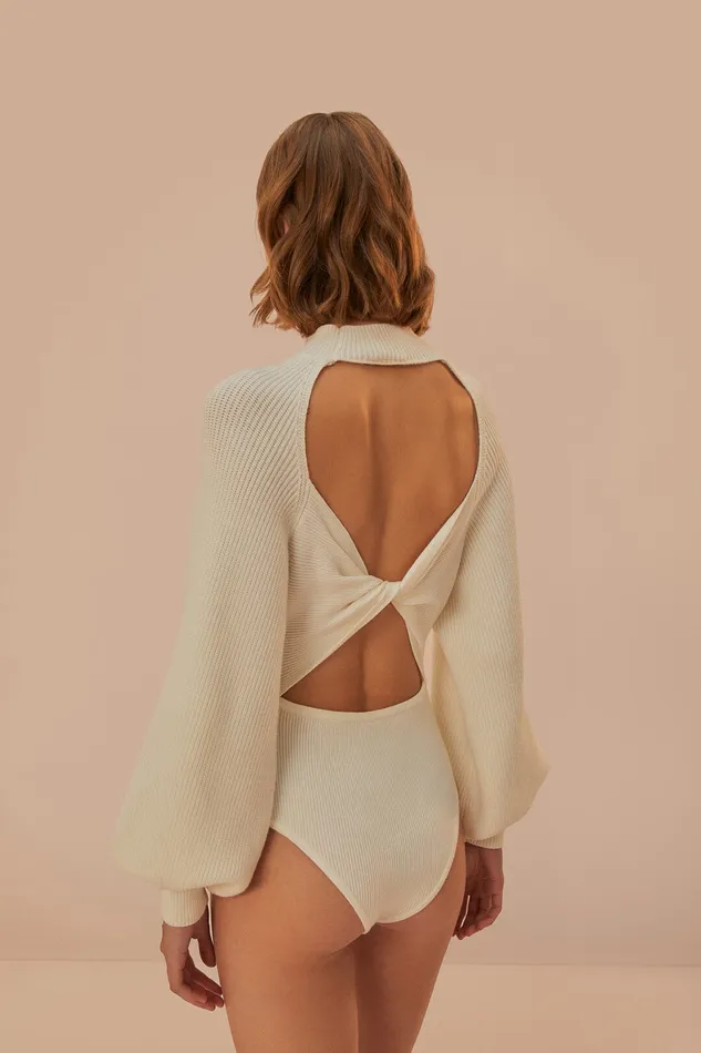 OffWhite Knit Bodysuit Women Farm Rio Bodysuits
