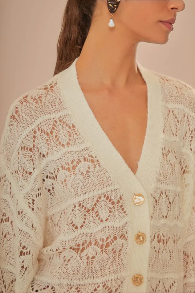 OffWhite Textured Knit Cardigan Women Farm Rio Cardigans