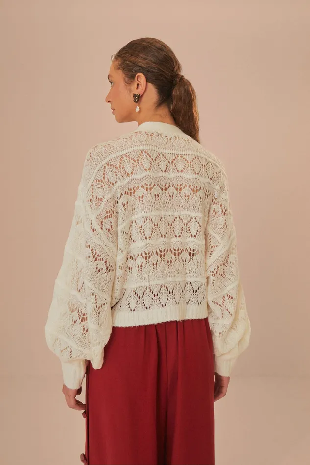 OffWhite Textured Knit Cardigan Women Farm Rio Cardigans