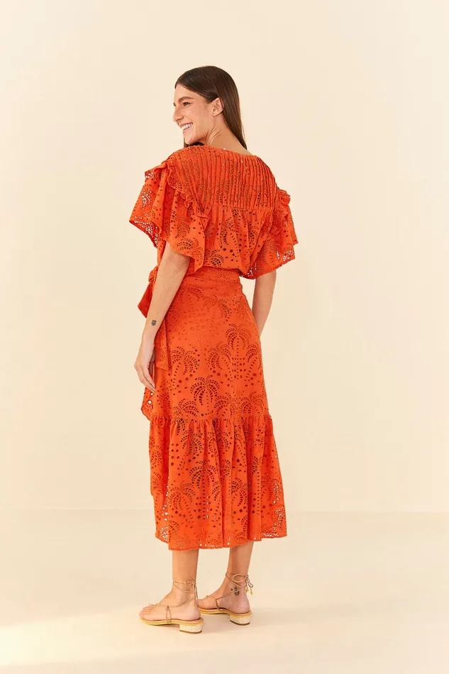 Orange Palm Tree Richelieu Midi Skirt Women Farm Rio Skirts