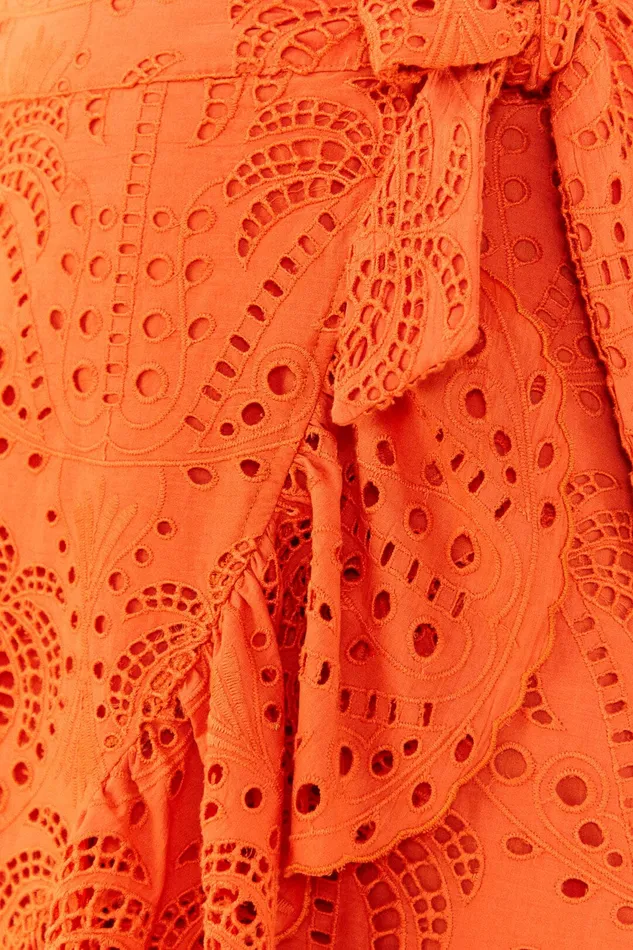 Orange Palm Tree Richelieu Midi Skirt Women Farm Rio Skirts