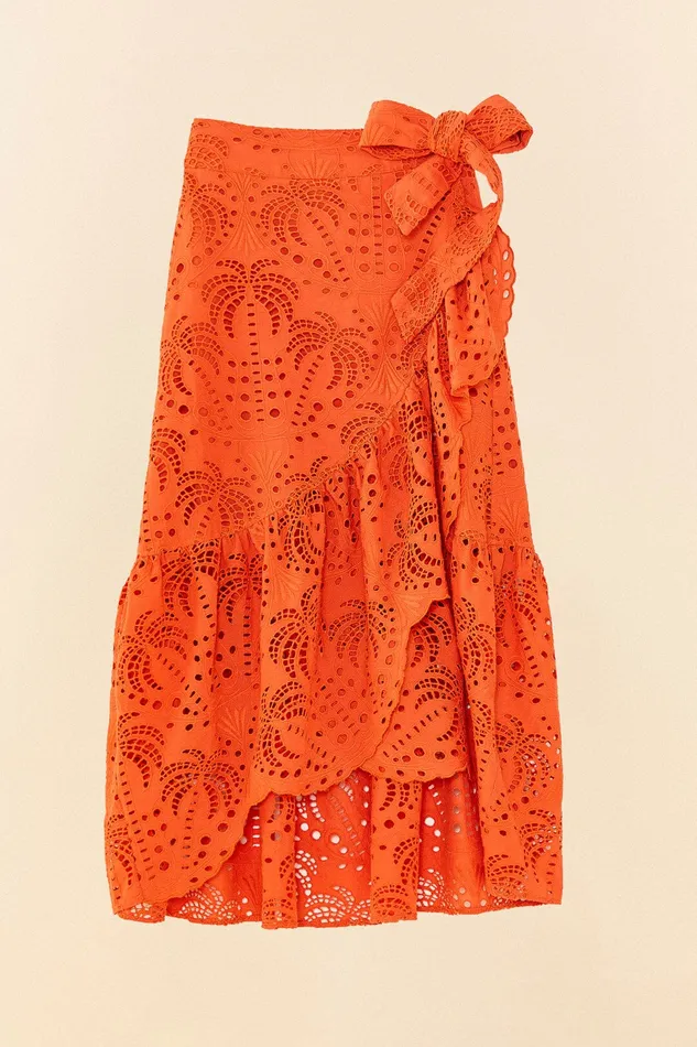 Orange Palm Tree Richelieu Midi Skirt Women Farm Rio Skirts
