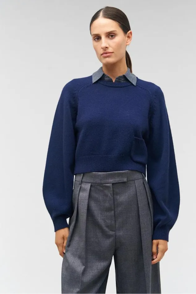 Oroton Knitwear Crop Crew Sweater North Sea 8211 Women