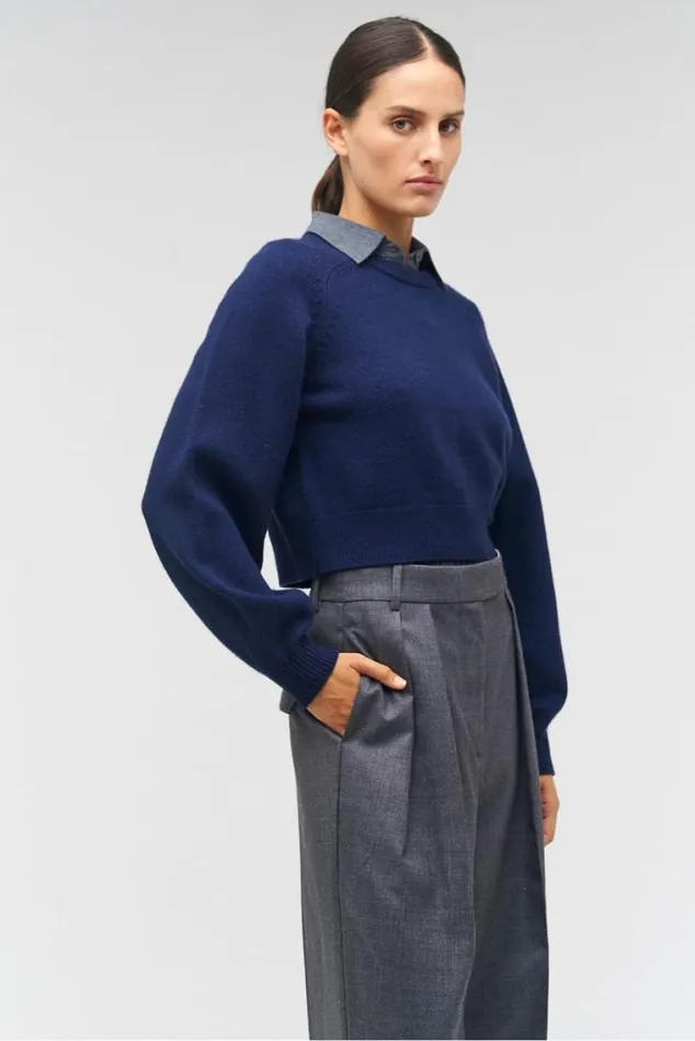 Oroton Knitwear Crop Crew Sweater North Sea 8211 Women