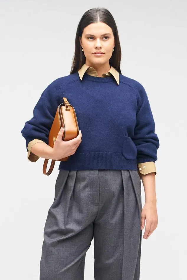 Oroton Knitwear Crop Crew Sweater North Sea 8211 Women
