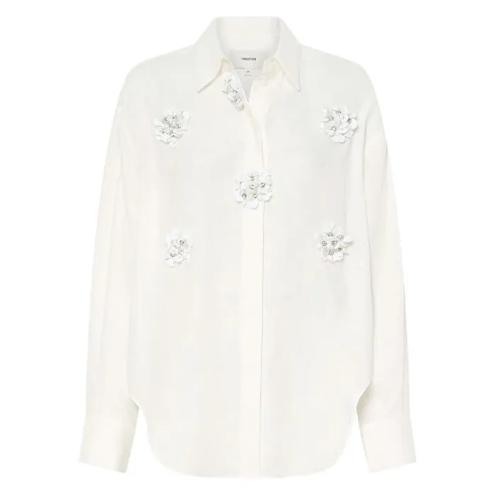 Oroton Sets Flower Sequin Overshirt Antique White 8211 Women
