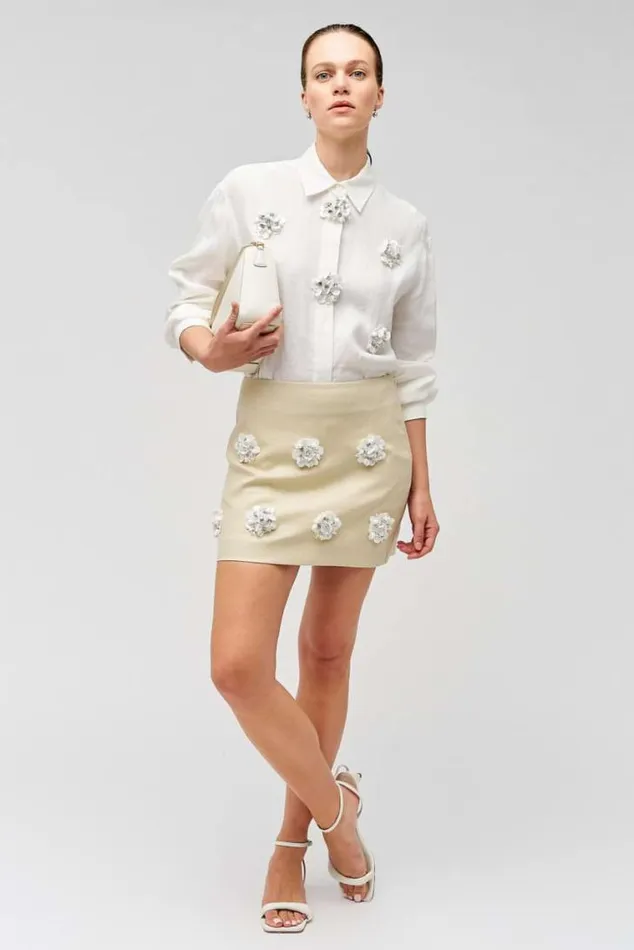 Oroton Sets Flower Sequin Overshirt Antique White 8211 Women