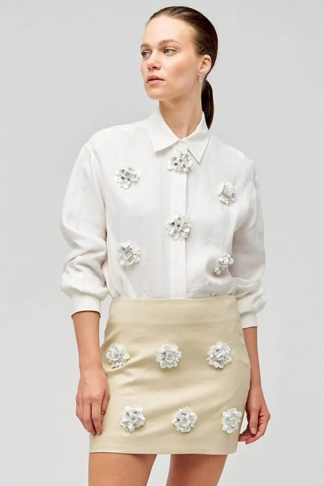 Oroton Sets Flower Sequin Overshirt Antique White 8211 Women