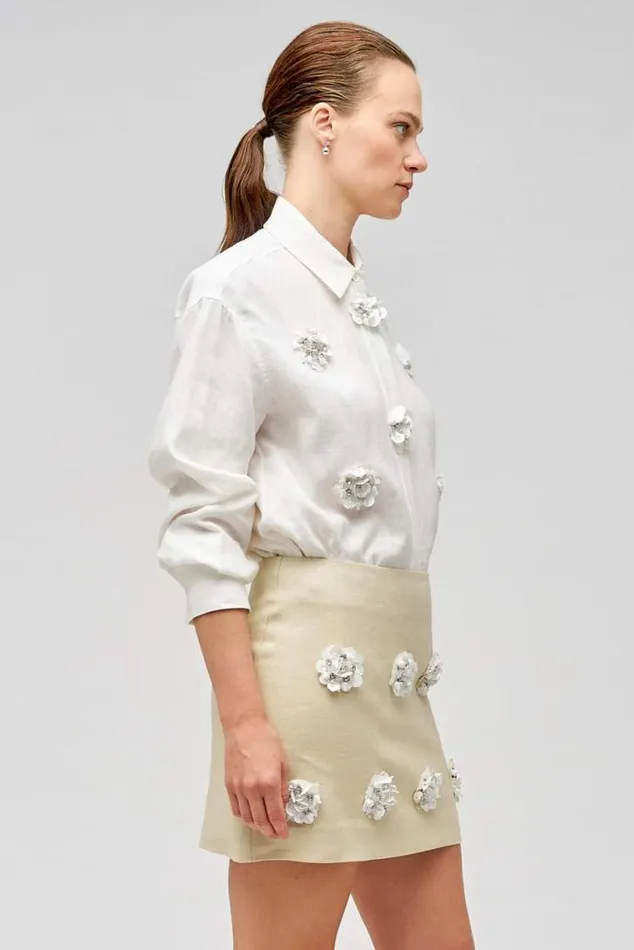 Oroton Sets Flower Sequin Overshirt Antique White 8211 Women