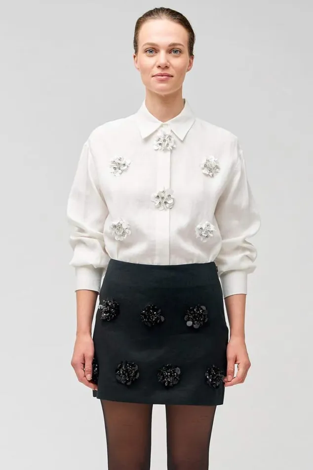 Oroton Skirts Flower Sequin Mini Skirt Black 8211 Women