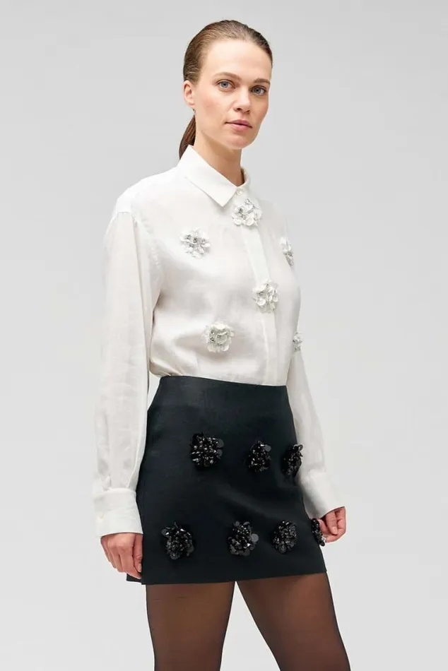 Oroton Skirts Flower Sequin Mini Skirt Black 8211 Women