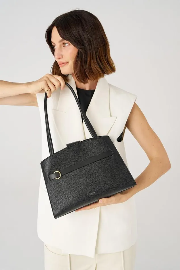 Oroton Work Audrey Small Three Pocket Day Bag Black 8211 Women