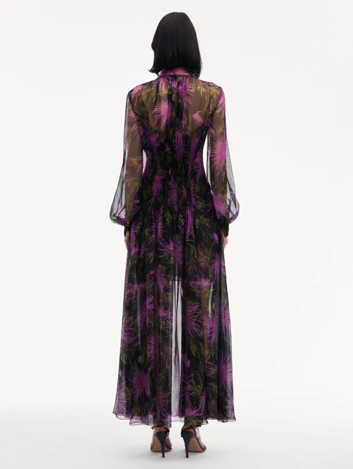 Oscar De La Renta Chrysanthemum Chiffon Maxi Dress Purple Navy Women Dresses Oscar De La Renta Chrysanthemum Chiffon Maxi Dress Purple Navy Women Dresses