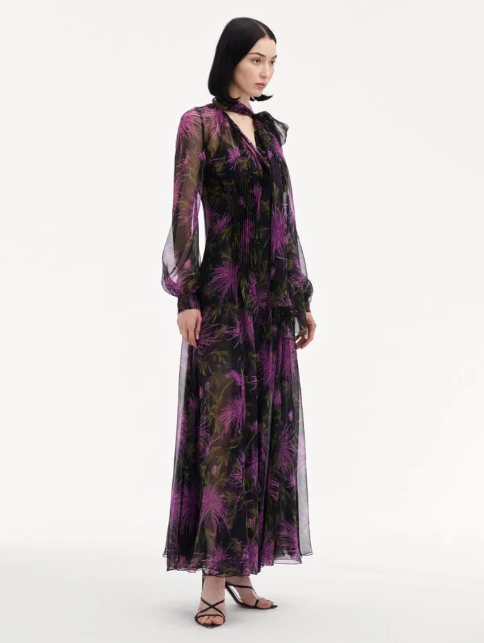 Oscar De La Renta Chrysanthemum Chiffon Maxi Dress Purple Navy Women Dresses Oscar De La Renta Chrysanthemum Chiffon Maxi Dress Purple Navy Women Dresses