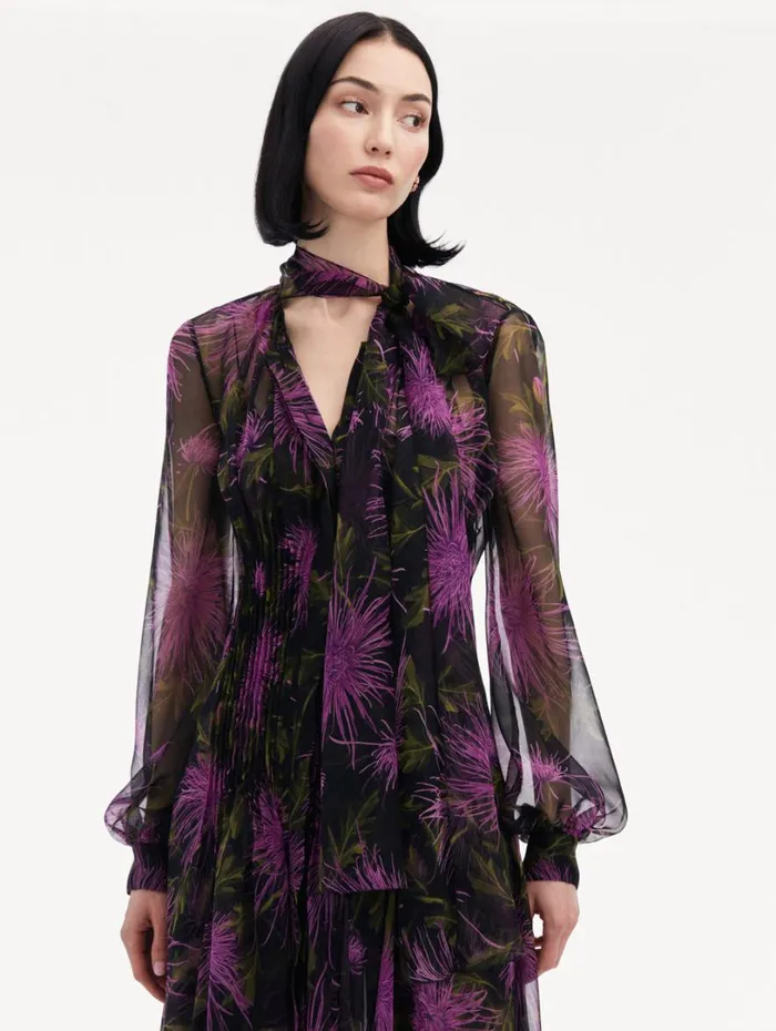 Oscar De La Renta Chrysanthemum Chiffon Maxi Dress Purple Navy Women Dresses Oscar De La Renta Chrysanthemum Chiffon Maxi Dress Purple Navy Women Dresses