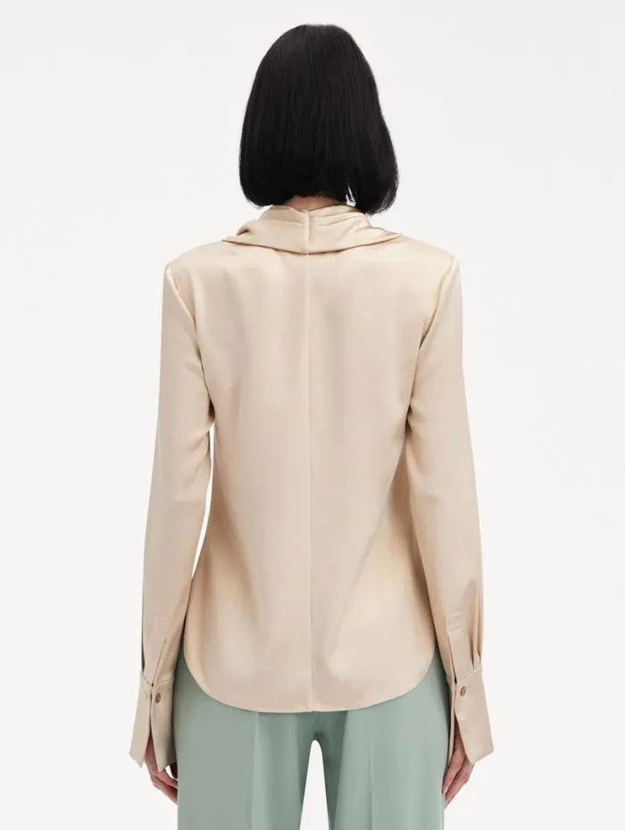Oscar De La Renta Cowl Neck Satin Blouse Nude Women Blouses and Knits