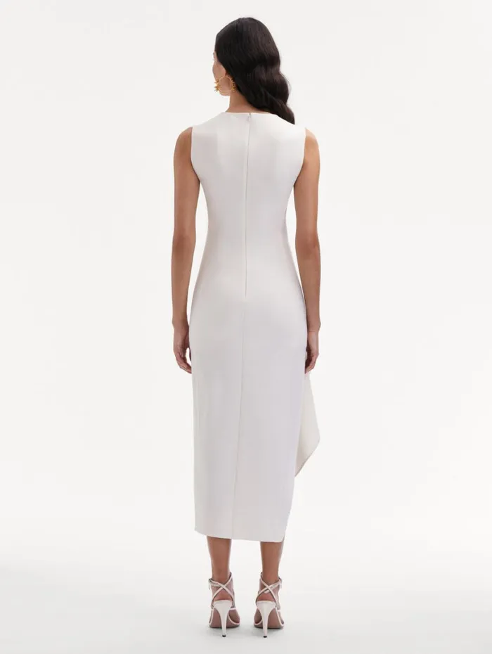 Oscar De La Renta Draped Asymmetrical Wool Dress Off White Women Dresses