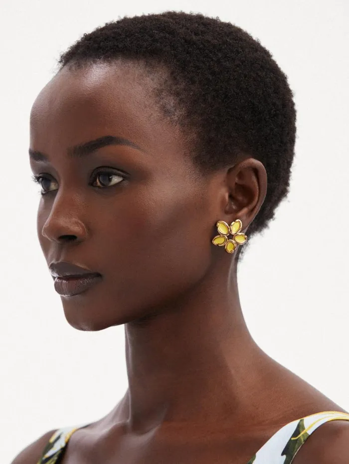 Oscar De La Renta Enamel O Flower Earrings Yellow Women Earrings Oscar De La Renta Enamel O Flower Earrings Yellow Women Earrings
