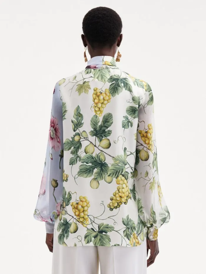 Oscar De La Renta Fig and Grapes Silk Chiffon Blouse Multi Women Blouses and Knits