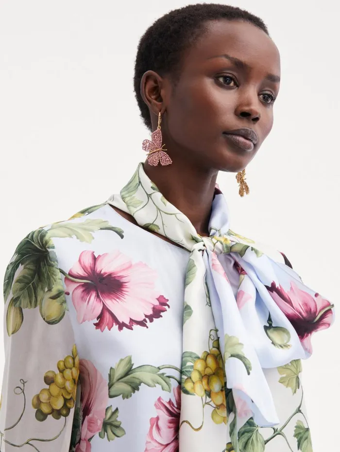 Oscar De La Renta Fig and Grapes Silk Chiffon Blouse Multi Women Blouses and Knits