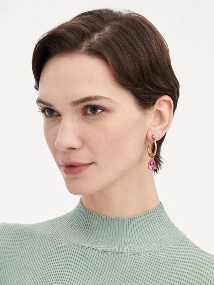 Oscar De La Renta Hoop and Pear Drop Earrings Rose Women Earrings
