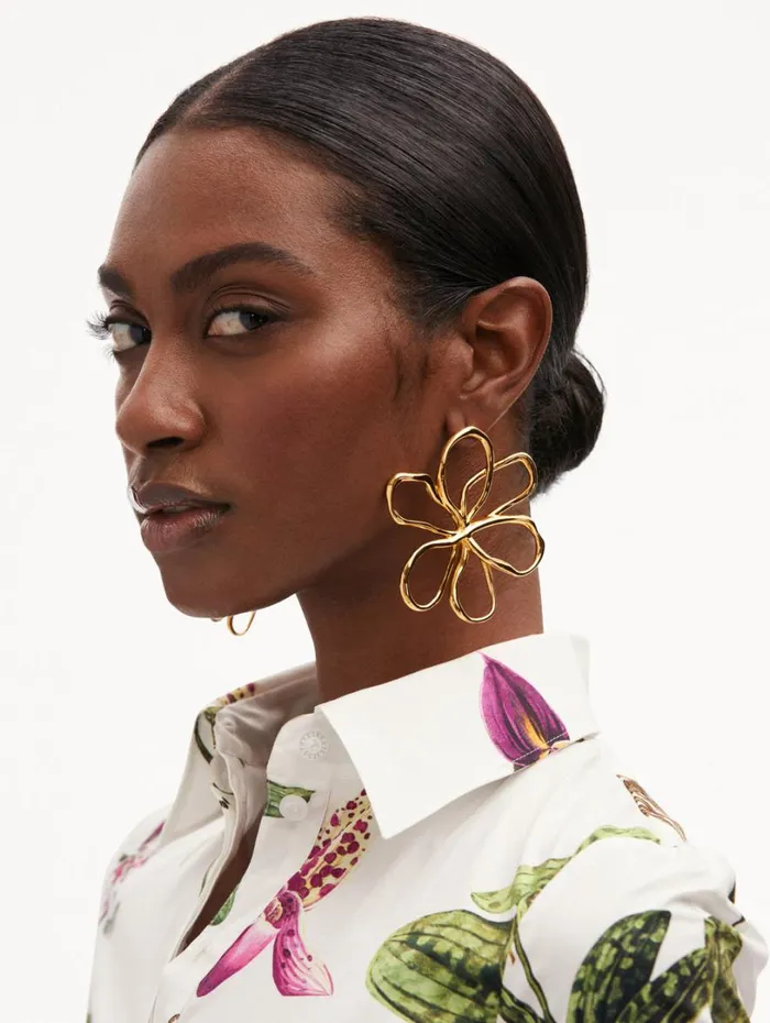 Oscar De La Renta Large Threaded Flower Earrings Gold Women Earrings Oscar De La Renta Large Threaded Flower Earrings Gold Women Earrings