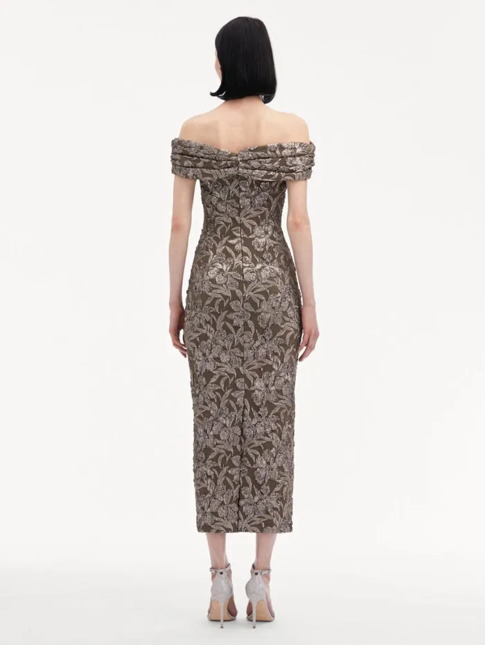 Oscar De La Renta Metallic Orchid Jacquard Cocktail Dress Truffle Brass Women Dresses Oscar De La Renta Metallic Orchid Jacquard Cocktail Dress Truffle Brass Women Dresses