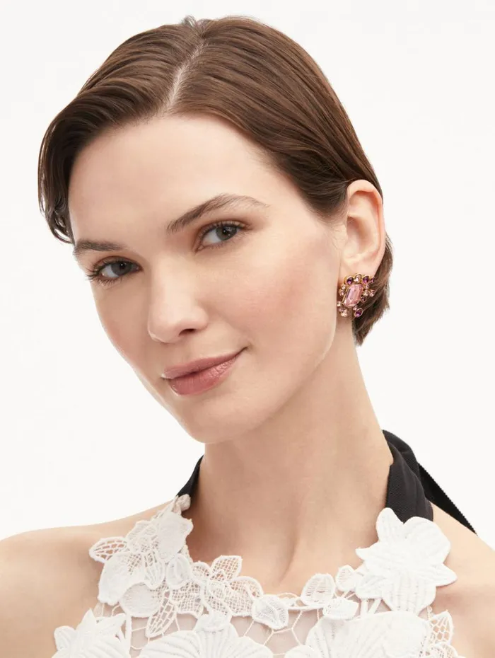 Oscar De La Renta Mixed Crystal Cluster Earrings Rose Multi Women Earrings