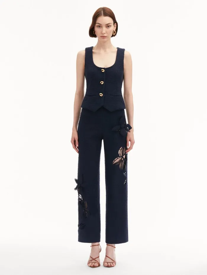 Oscar De La Renta O Button Cotton Tweed Vest Navy Women Jackets and Coats Oscar De La Renta O Button Cotton Tweed Vest Navy Women Jackets and Coats