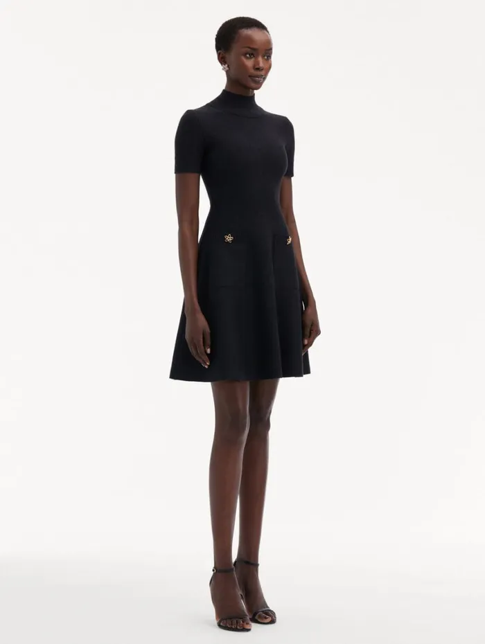 Oscar De La Renta O Flower Knit Mini Dress Charcoal Women Dresses Oscar De La Renta O Flower Knit Mini Dress Charcoal Women Dresses