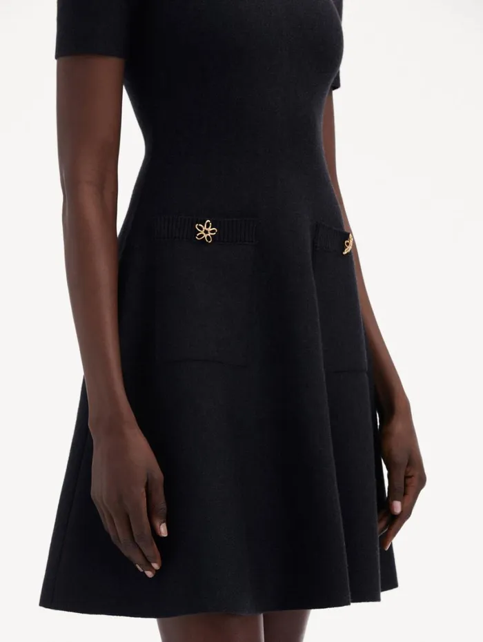 Oscar De La Renta O Flower Knit Mini Dress Charcoal Women Dresses Oscar De La Renta O Flower Knit Mini Dress Charcoal Women Dresses