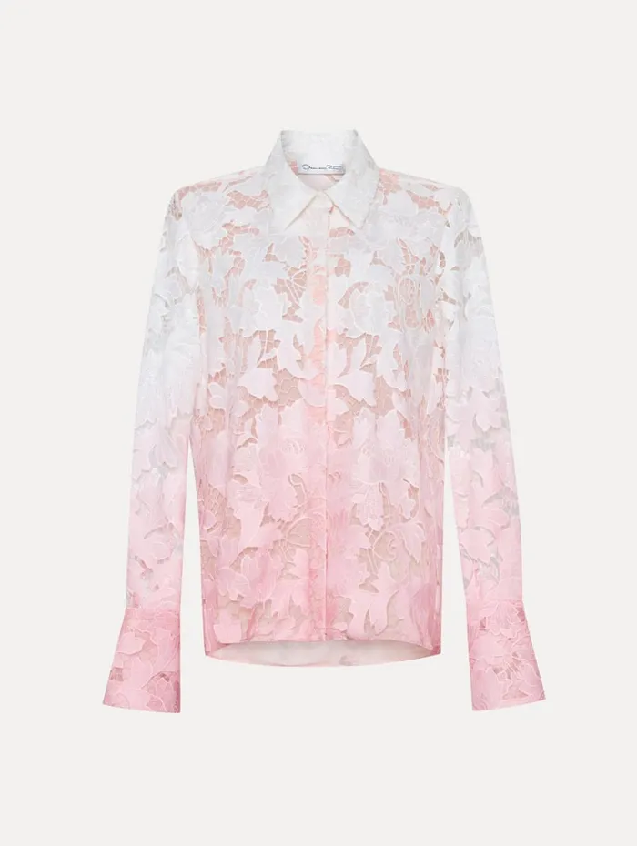 Oscar De La Renta Ombr Peony Guipure Blouse Soft Pink Women Blouses and Knits