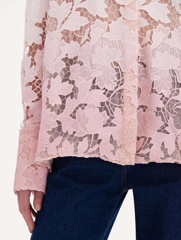 Oscar De La Renta Ombr Peony Guipure Blouse Soft Pink Women Blouses and Knits Oscar De La Renta Ombr Peony Guipure Blouse Soft Pink Women Blouses and Knits