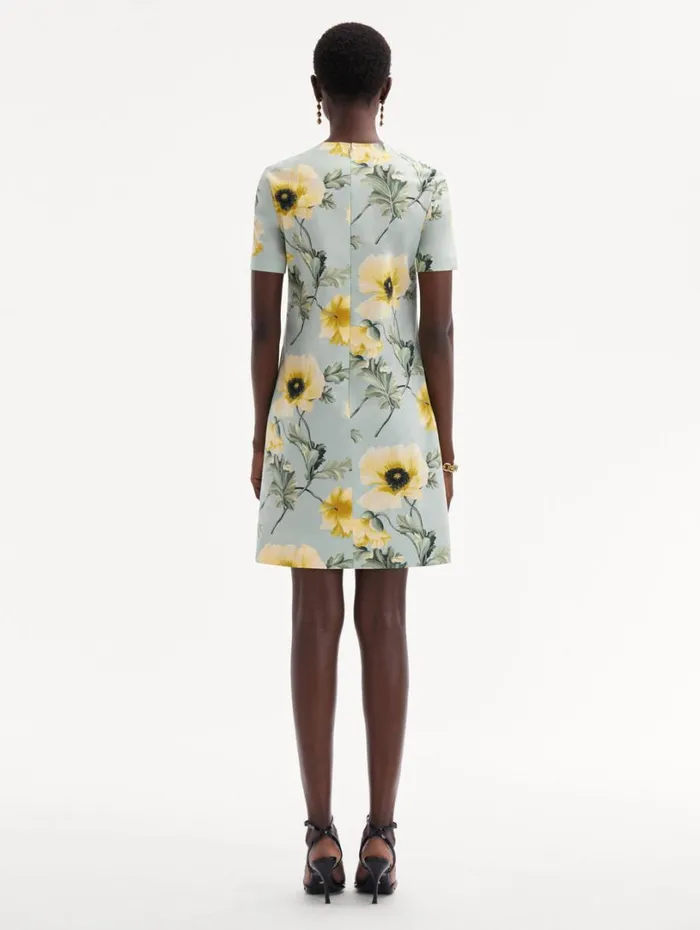 Oscar De La Renta Poppy Cotton Poplin Shift Dress Sage Yellow Women Dresses