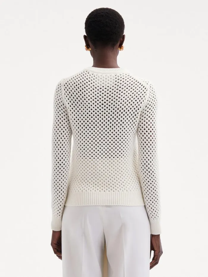 Oscar De La Renta Poppy Embroidered Crochet Pullover Ivory Women Blouses and Knits Oscar De La Renta Poppy Embroidered Crochet Pullover Ivory Women Blouses and Knits