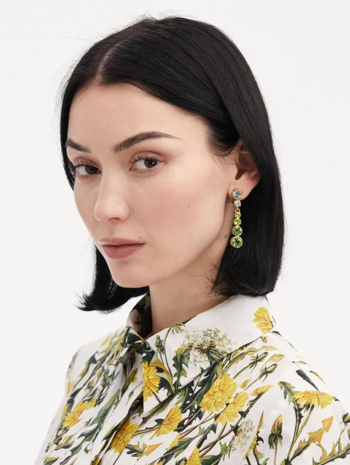 Oscar De La Renta Round Stone Drop ClipOn Earrings Green Multi Women Earrings