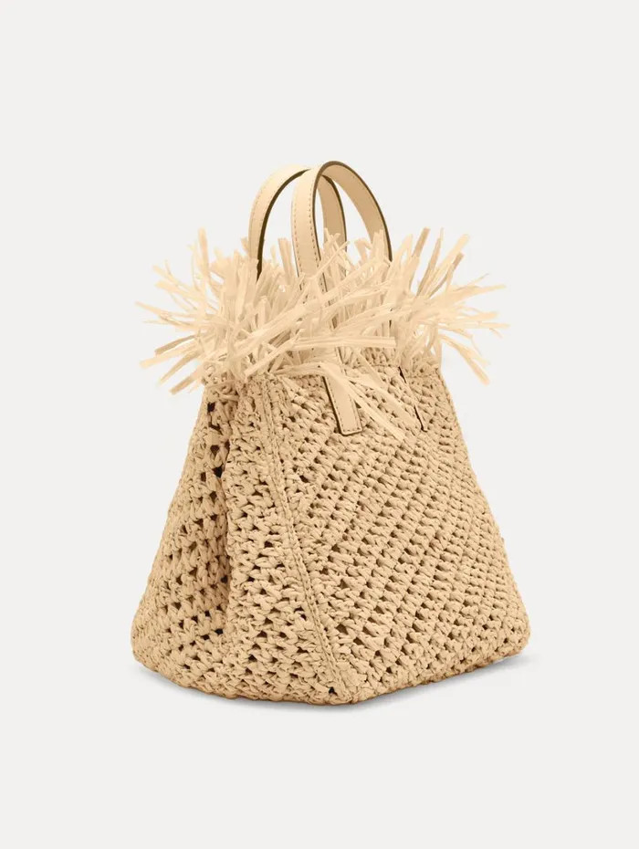 Oscar De La Renta Small Raffia Crochet Square Tote Natural Women Handbags Oscar De La Renta Small Raffia Crochet Square Tote Natural Women Handbags