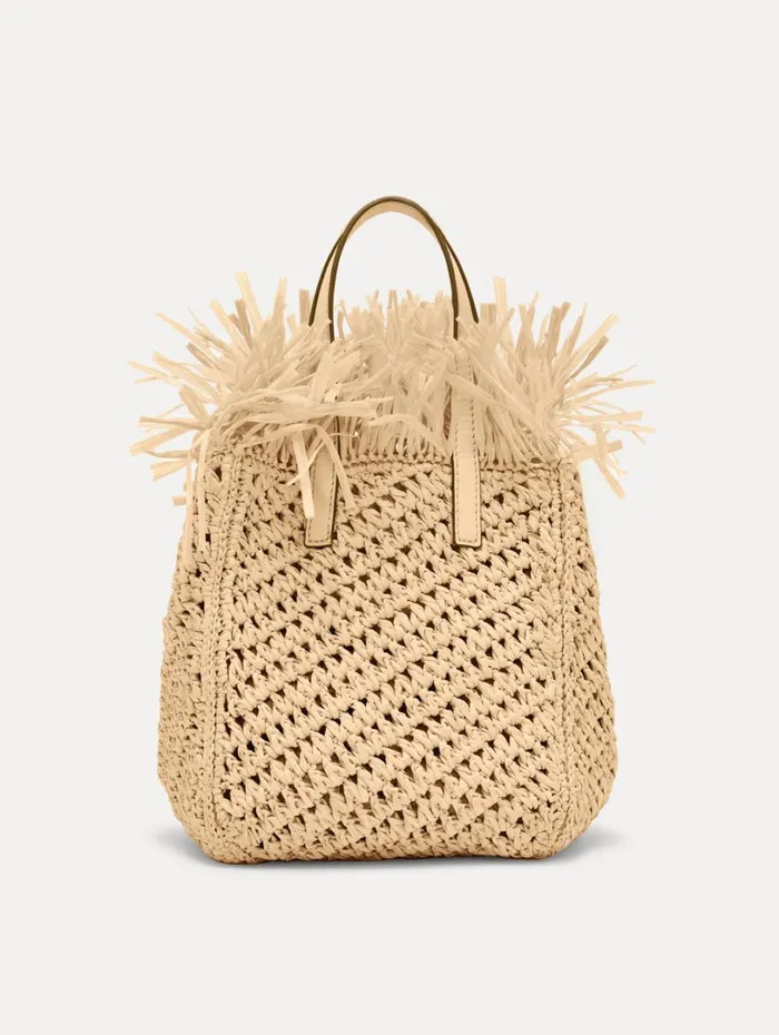 Oscar De La Renta Small Raffia Crochet Square Tote Natural Women Handbags Oscar De La Renta Small Raffia Crochet Square Tote Natural Women Handbags