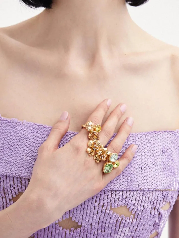 Oscar De La Renta Twin Flower Ring Gold Women Rings