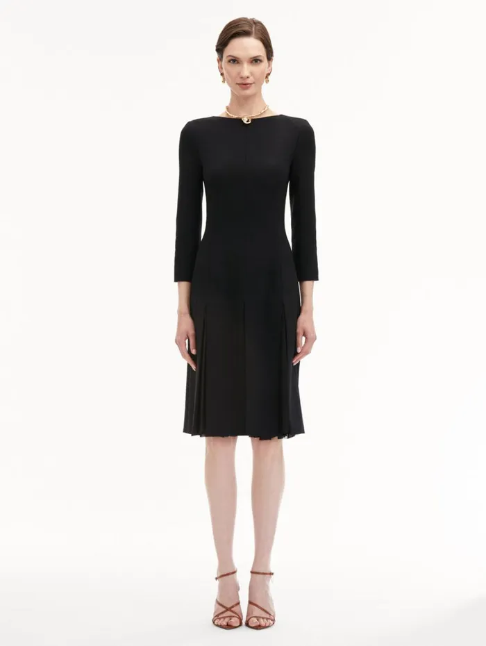 Oscar De La Renta Wool and Chiffon Inset Dress Black Women Dresses Oscar De La Renta Wool and Chiffon Inset Dress Black Women Dresses