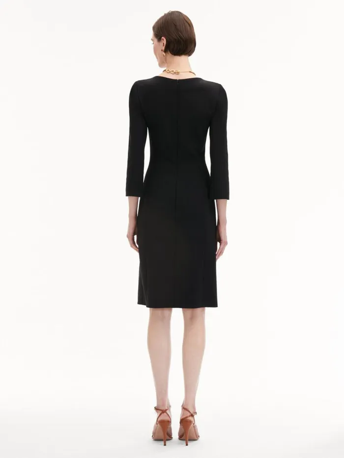Oscar De La Renta Wool and Chiffon Inset Dress Black Women Dresses Oscar De La Renta Wool and Chiffon Inset Dress Black Women Dresses